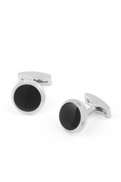 Stříbrné kulaté manžetové knoflíčky s černým středem Lux 206