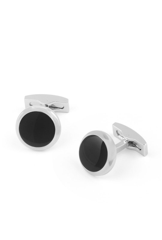 Stříbrné kulaté manžetové knoflíčky s černým středem Lux 206