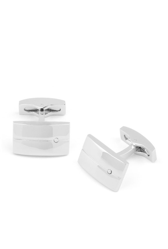 Stříbrné obdélníkové manžetové knoflíčky s ozdobným kamínkem Lux 203