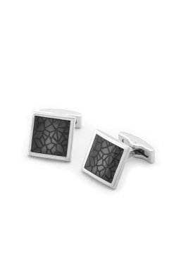Stříbrné čtvercové manžetové knoflíčky s černým geometrickým středem Lux 164
