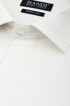 Detail látky slavnostní pánské košile smetanové barvy s dvojitou manžetou REGULAR Catedux