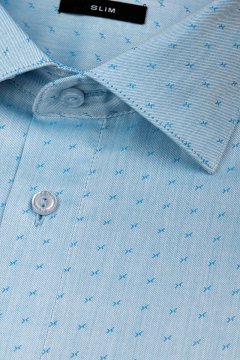 Detail látky světle modré košile s unikátní texturou SLIM Ermino