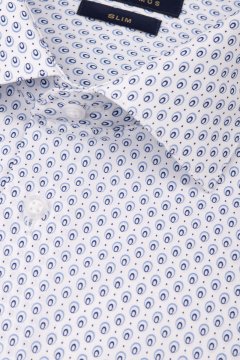 Detail látky bílé pánské košile s modrým vzorem SLIM Palloni