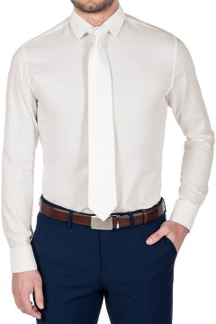 Pánská košile krémové barvy SLIM Respire na postavě s kravatou