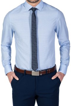 Modrá károvaná košile SLIM Retango na postavě s kravatou