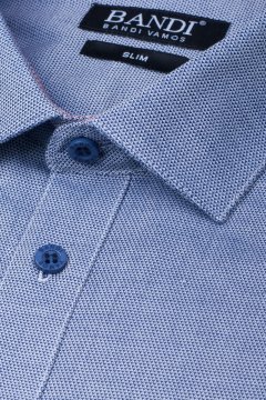 Detail látky tmavě modré pánské košile s jemnou texturou SLIM Scalia
