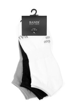Balení tří bambusových kotníkových ponožek bílé, černé a šedé barvy Bamboo