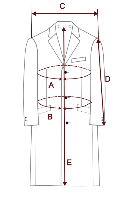 Rozměrová tabulka pánských kabátů BANDI, model SLIM Abilio