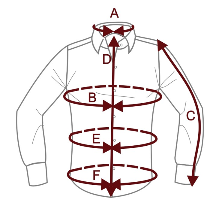 Rozměrová tabulka pánských košil REGULAR AW 2018/2019/2020/2021/2022