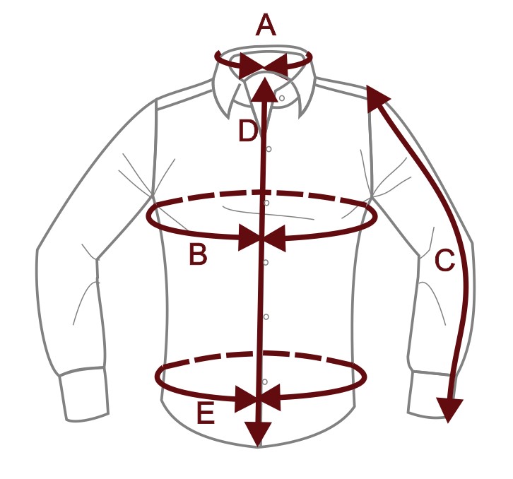 Rozměrová tabulka pánských košil REGULAR - Alessio, Contrada, Arcella