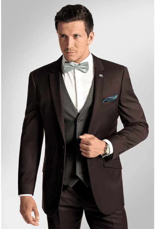 Pánský oblek BANDI TOFFIERO Maron, střih TAILORED FIT