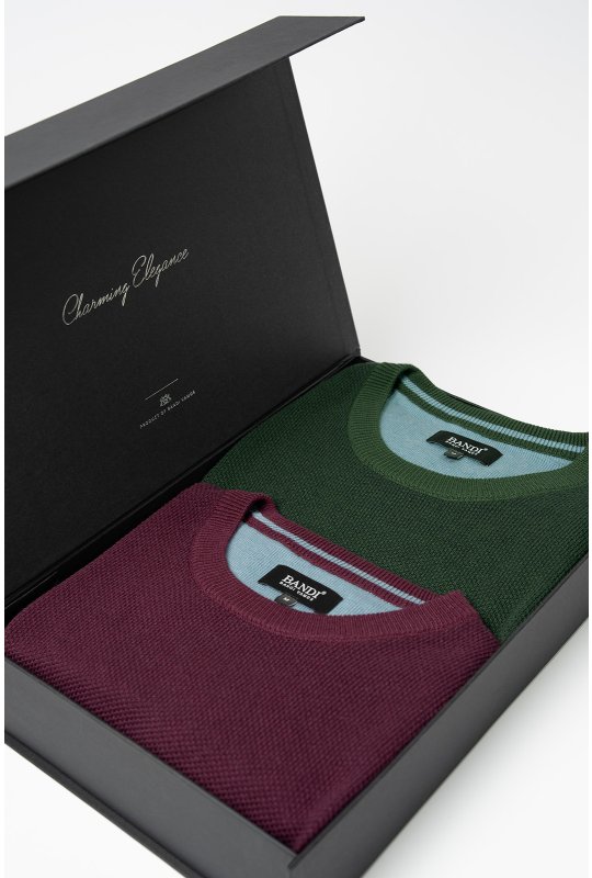 Set pánských svetrů EDGARO Emerald a Marsala, 2 ks v dárkovém boxu