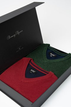 Set pánských svetrů MARCELIO Emerald a Wine, 2 ks v dárkovém boxu