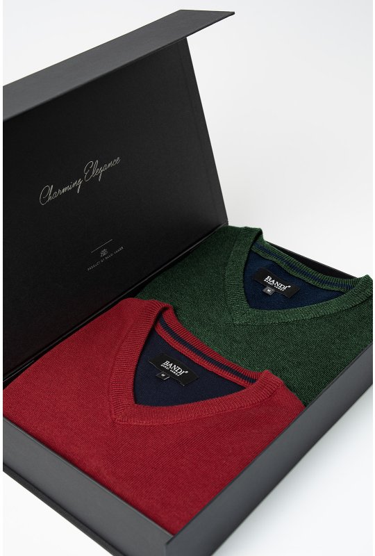 Set pánských svetrů MARCELIO Emerald a Wine, 2 ks v dárkovém boxu