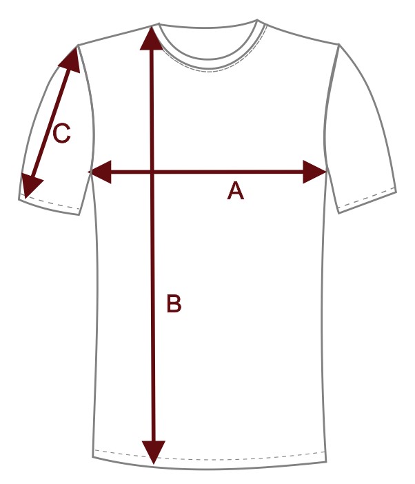 Rozměrová tabulka pánského trika s krátkým rukávem AW25/26 (Nicosso)