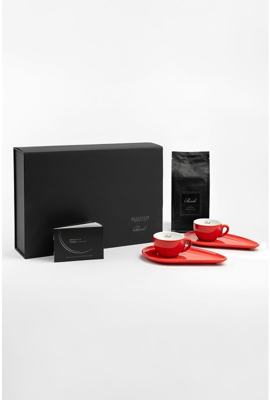 Porcelánové šálky s kávou BANDI, Rosso, v dárkovém boxu