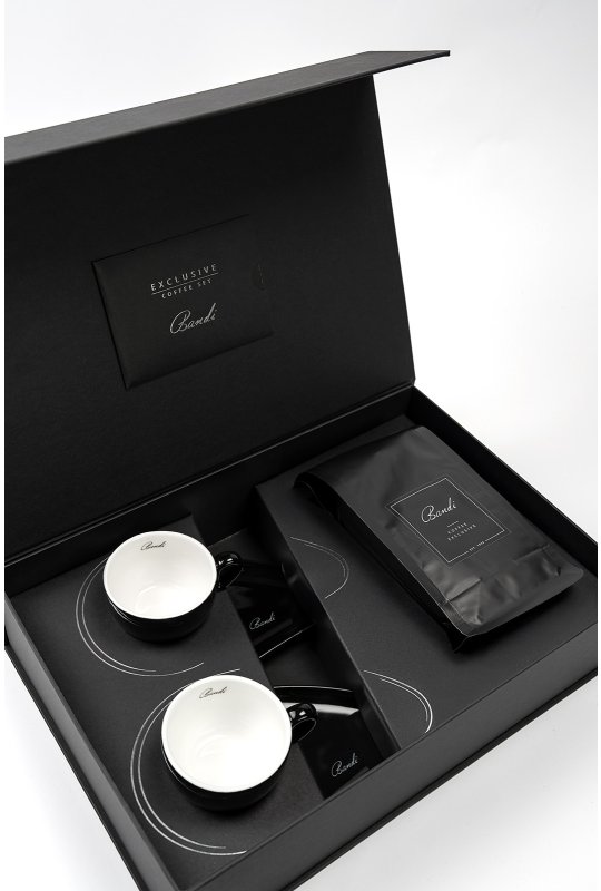 Porcelánové šálky s kávou BANDI, Nero, v dárkovém boxu